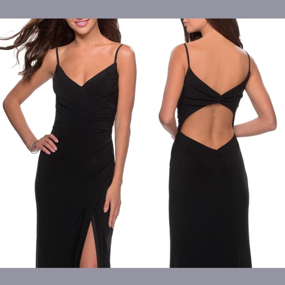 NEW $288 La Femme [ 8 ]‎ Ruched Jersey Trumpet Gown in Black - Picture 2 of 12